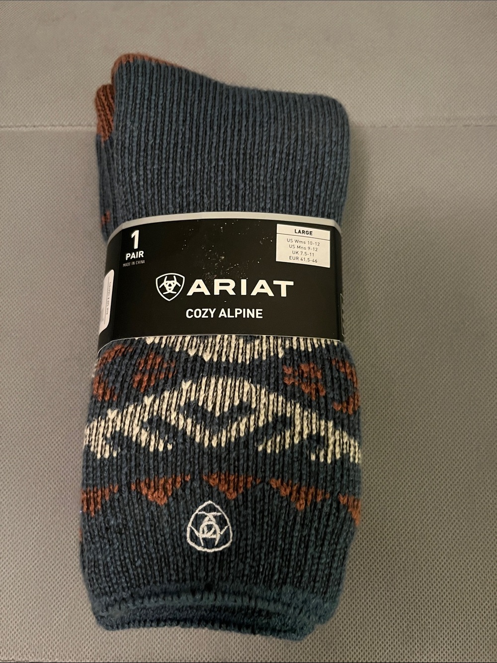 Ariat Cozy Alpine Crew Socks - Blue, Rust & Cream